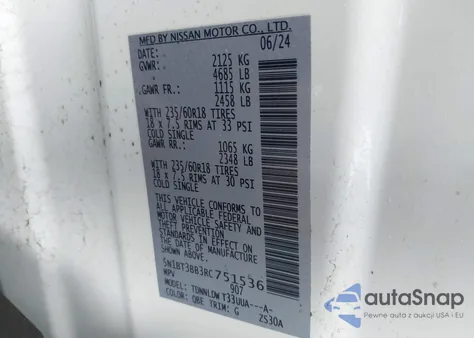 2024 Nissan Rogue Sv Intelligent Awd from USA, damaged, VIN 5N1BT3BB3RC751536